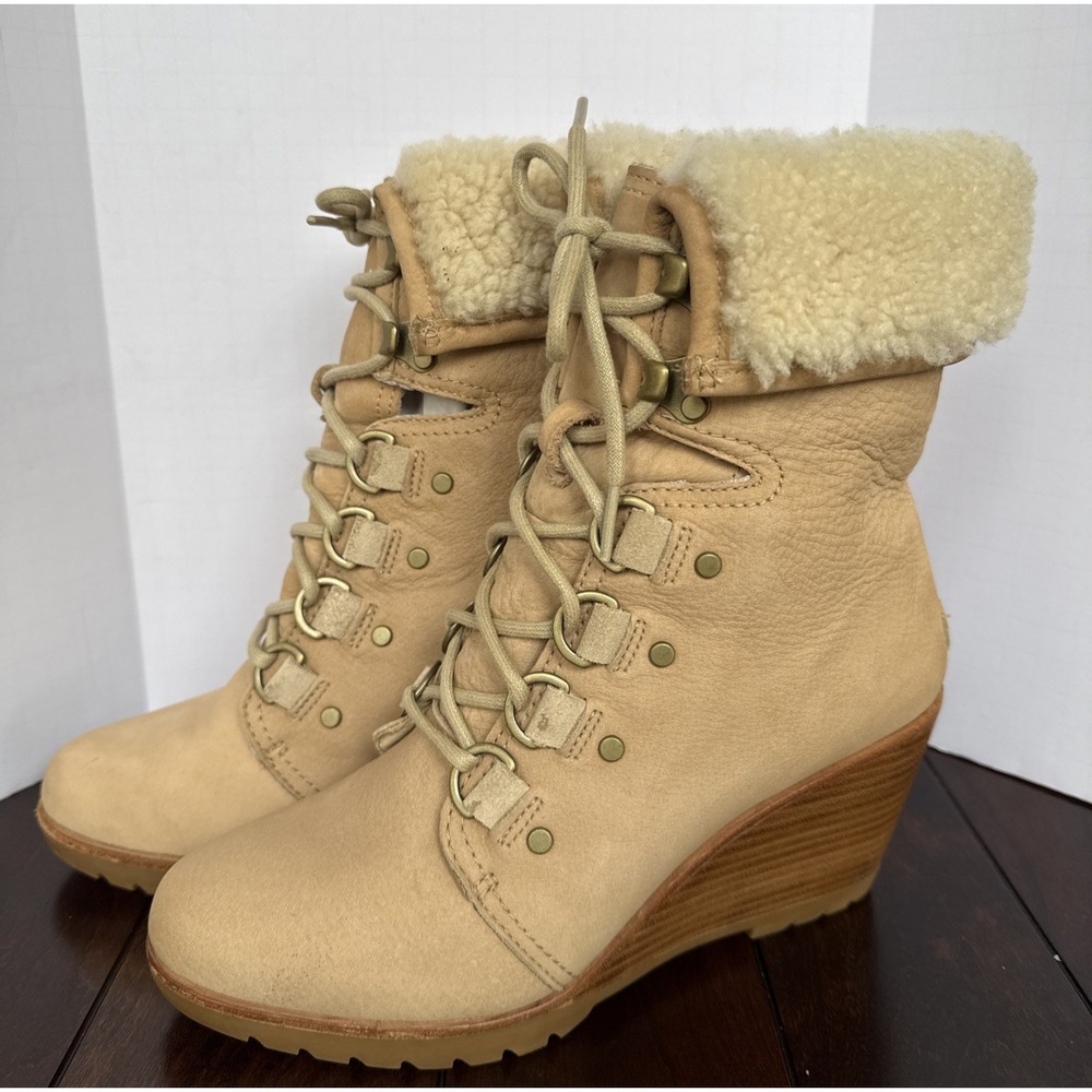 Sorel Women's After Hours Boots‎ Sz 8 NL2967-241 Tan Suede Leather Wedge Heel